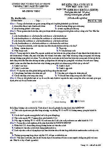 Đề kiểm tra cuối học kỳ II môn Sinh học Lớp 12 - Tự nhiên - Mã đề 209 - Năm học 2020-2021 - Trường THPT Nguyễn Khuyến