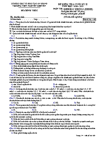 Đề kiểm tra cuối học kỳ II môn Sinh học Lớp 12 - Xã hội - Mã đề 169 - Năm học 2020-2021 - Trường THPT Nguyễn Khuyến