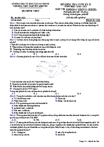 Đề kiểm tra cuối học kỳ II môn Sinh học Lớp 12 - Xã hội - Mã đề 326 - Năm học 2020-2021 - Trường THPT Nguyễn Khuyến