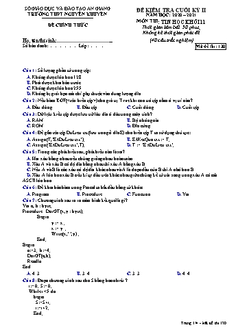 Đề kiểm tra cuối học kỳ II môn Tin học Lớp 11 - Mã đề 130 - Năm học 2020-2021 - Trường THPT Nguyễn Khuyến