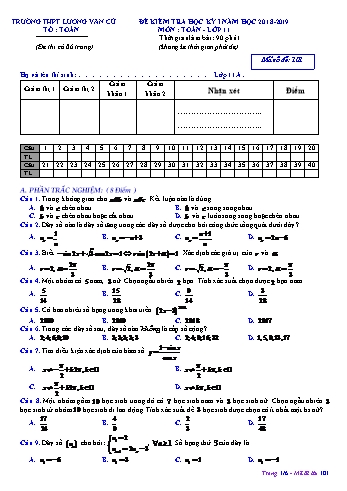 Đề kiểm tra học kì I môn Toán Lớp 11 - Mã đề 101 - Năm học 2018-2019 - Trường THPT Lương Văn Cù