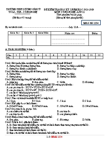 Đề kiểm tra học kỳ I môn Công nghệ Lớp 11 - Mã đề 1234 - Năm học 2019-2020 - Trường THPT Lương Văn Cù