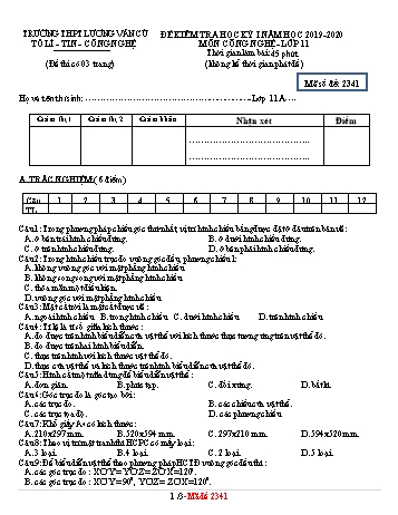 Đề kiểm tra học kỳ I môn Công nghệ Lớp 11 - Mã đề 2341 - Năm học 2019-2020 - Trường THPT Lương Văn Cù