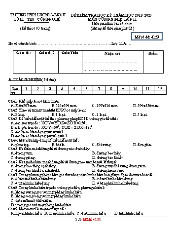 Đề kiểm tra học kỳ I môn Công nghệ Lớp 11 - Mã đề 4123 - Năm học 2019-2020 - Trường THPT Lương Văn Cù