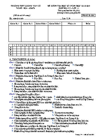 Đề kiểm tra học kỳ I môn Địa lí Lớp 11 - Mã đề 123 - Năm học 2018-2019 - Trường THPT Lương Văn Cù