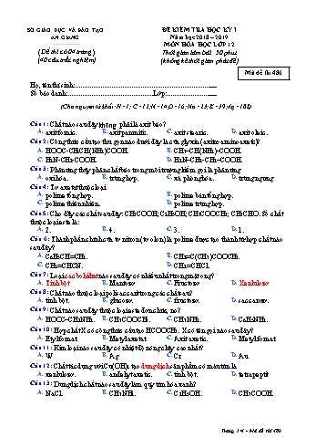 Đề kiểm tra học kỳ I môn Hóa học Lớp 12 - Mã đề 486 - Năm học 2018-2019 - Sở GD&ĐT An Giang