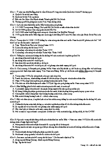 Đề kiểm tra học kỳ I môn Lịch sử Lớp 11 - Mã đề 468 - Năm học 2018-2019 - Trường THPT Lương Văn Cù