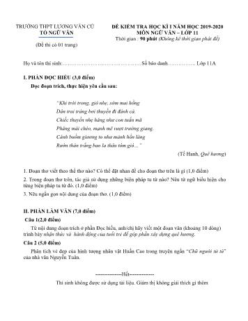Đề kiểm tra học kỳ I môn Ngữ văn Lớp 11 - Năm học 2019-2020 - Trường THPT Lương Văn Cù (Có đáp án)