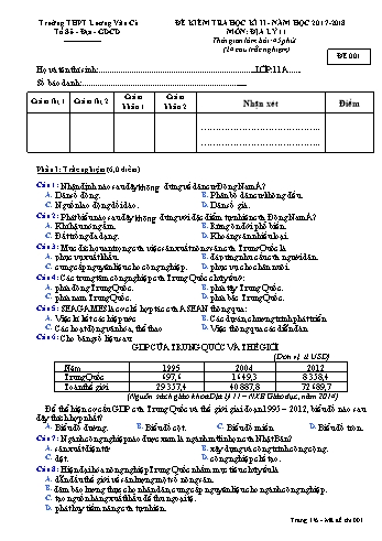 Đề kiểm tra học kỳ II môn Địa lí Lớp 11 - Mã đề 001 - Năm học 2017-2018 - Trường THPT Lương Văn Cù