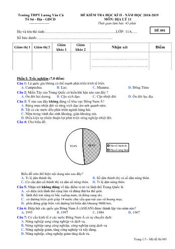 Đề kiểm tra học kỳ II môn Địa lí Lớp 11 - Mã đề 001 - Năm học 2018-2019 - Trường THPT Lương Văn Cù