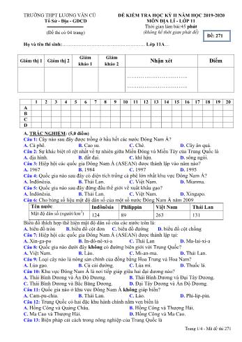 Đề kiểm tra học kỳ II môn Địa lí Lớp 11 - Mã đề 271 - Năm học 2019-2020 - Trường THPT Lương Văn Cù