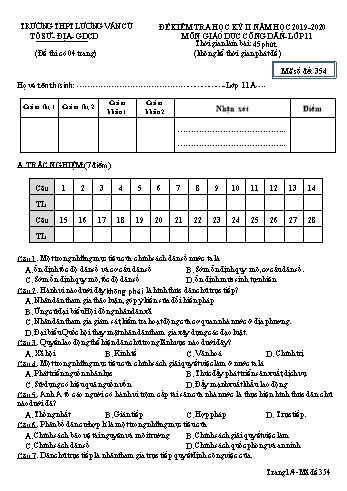 Đề kiểm tra học kỳ II môn Giáo dục công dân Lớp 11 - Mã đề 354 - Năm học 2019-2020 - Trường THPT Lương Văn Cù