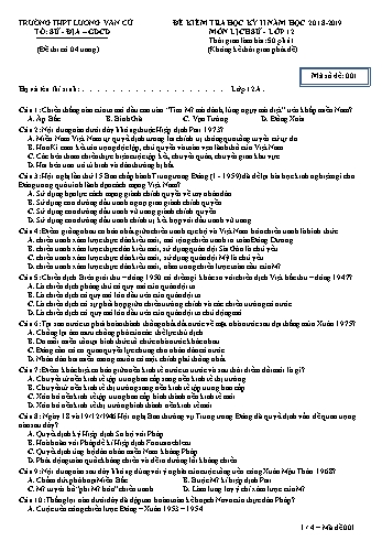 Đề kiểm tra học kỳ II môn Lịch sử Lớp 12 - Mã đề 001 - Năm học 2018-2019 - Trường THPT Lương Văn Cù