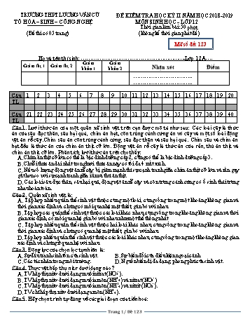 Đề kiểm tra học kỳ II môn Sinh học Lớp 12 - Mã đề 123 - Năm học 2018-2019 - Trường THPT Lương Văn Cù