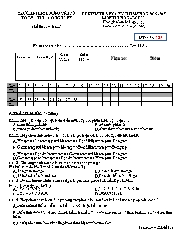 Đề kiểm tra học kỳ II môn Tin học Lớp 11 - Mã đề 132 - Năm học 2019-2020 - Trường THPT Lương Văn Cù