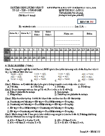 Đề kiểm tra học kỳ II môn Tin học Lớp 11 - Mã đề 352 - Năm học 2019-2020 - Trường THPT Lương Văn Cù