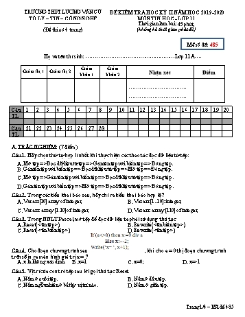 Đề kiểm tra học kỳ II môn Tin học Lớp 11 - Mã đề 485 - Năm học 2019-2020 - Trường THPT Lương Văn Cù