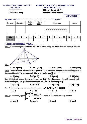 Đề kiểm tra học kỳ II môn Toán Lớp 11 - Mã đề 101 - Năm học 2019-2020 - Trường THPT Lương Văn Cù