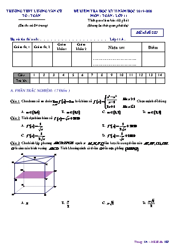 Đề kiểm tra học kỳ II môn Toán Lớp 11 - Mã đề 102 - Năm học 2019-2020 - Trường THPT Lương Văn Cù