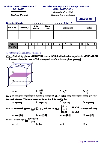 Đề kiểm tra học kỳ II môn Toán Lớp 11 - Mã đề 103 - Năm học 2019-2020 - Trường THPT Lương Văn Cù