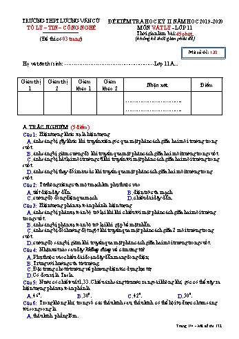 Đề kiểm tra học kỳ II môn Vật lí Lớp 11 - Mã đề 132 - Năm học 2019-2020 - Trường THPT Lương Văn Cù