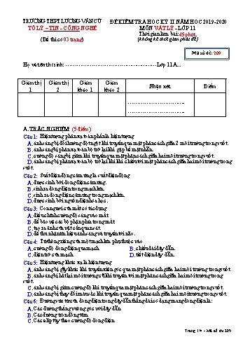 Đề kiểm tra học kỳ II môn Vật lí Lớp 11 - Mã đề 209 - Năm học 2019-2020 - Trường THPT Lương Văn Cù