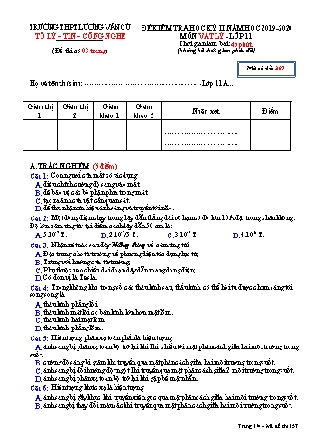 Đề kiểm tra học kỳ II môn Vật lí Lớp 11 - Mã đề 357 - Năm học 2019-2020 - Trường THPT Lương Văn Cù