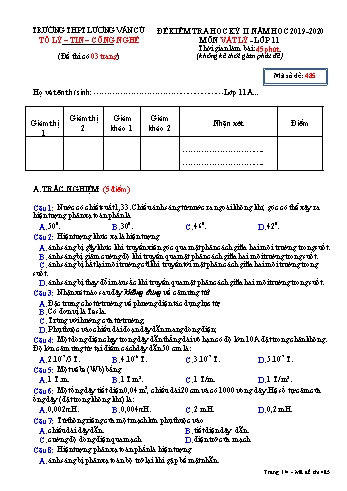 Đề kiểm tra học kỳ II môn Vật lí Lớp 11 - Mã đề 485 - Năm học 2019-2020 - Trường THPT Lương Văn Cù