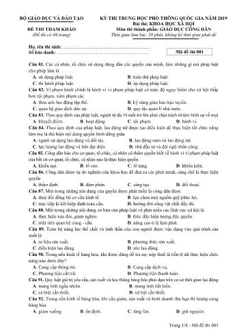 Đề thi tham khảo THPT Quốc gia môn Giáo dục công dân năm 2019 - Mã đề 001