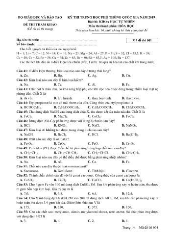 Đề thi tham khảo THPT Quốc gia môn Hóa học năm 2019 - Mã đề 001