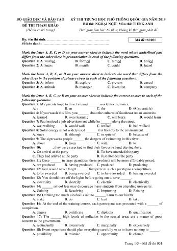 Đề thi tham khảo THPT Quốc gia môn Tiếng Anh năm 2019 - Mã đề 001