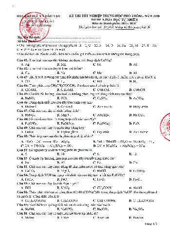 Đề thi tham khảo Tốt nghiệp THPT môn Hóa học năm 2020