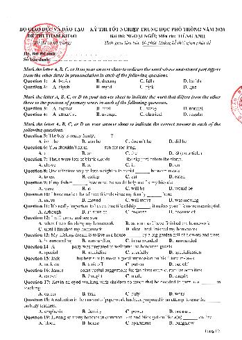 Đề thi tham khảo Tốt nghiệp THPT môn Tiếng Anh năm 2020