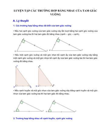 Luyện tập các trường hơp bằng nhau của tam giác vuông