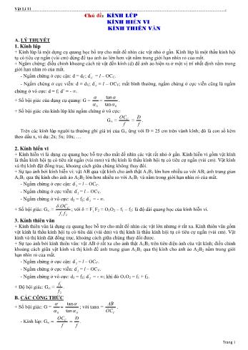 Lý thuyết và bài tập Vật lí Lớp 11 - Chủ đề: Kính lúp. Kính hiển vi. Kính thiên văn