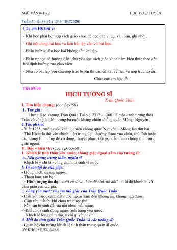 Nội dung ghi bài học môn Ngữ văn Lớp 8 - Tiết 89+90: Hịch tướng sĩ - Trường THCS Phú Hòa