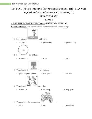 Nội dung hướng dẫn học sinh ôn tập môn Tiếng Anh Lớp 5 trong thời gian nghỉ dịch Covid-19 đợt 2 - Trường TH Lý Công Uẩn