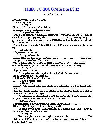 Phiếu tự học ở nhà môn Địa lí Lớp 12 - Chủ đề: Dịch vụ