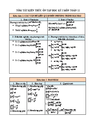 Tóm tắt kiến thức ôn tập học kỳ I môn Toán Lớp 12