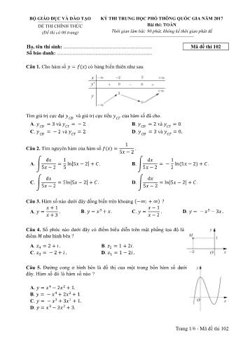 Đề thi THPT Quốc gia môn Toán năm 2017 - Mã đề 102