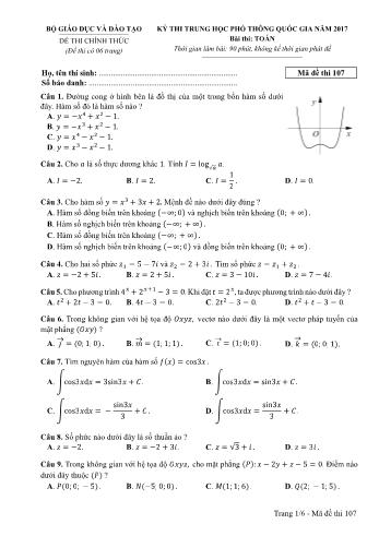 Đề thi THPT Quốc gia môn Toán năm 2017 - Mã đề 107