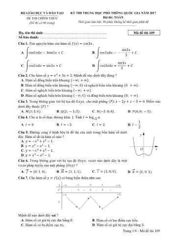 Đề thi THPT Quốc gia môn Toán năm 2017 - Mã đề 109