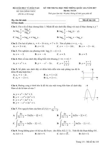 Đề thi THPT Quốc gia môn Toán năm 2017 - Mã đề 110