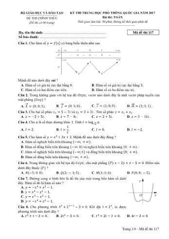 Đề thi THPT Quốc gia môn Toán năm 2017 - Mã đề 117