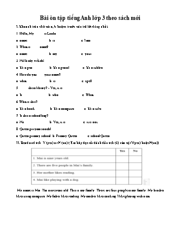 Bài ôn tập Tiếng Anh Lớp 3 theo sách mới