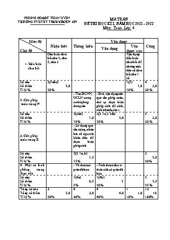 Đề thi học kì I năm học 2021-2022 môn Toán Lớp 6 - Trường THCS Khoen On (Có đáp án)