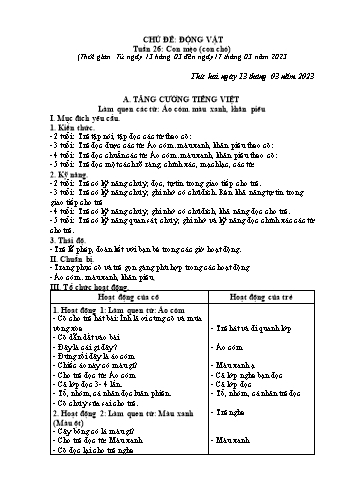 Giáo án Chủ đề: Động vật - Tuần 26: Con mèo (con chó)