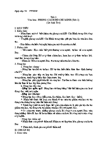 Giáo án Ngữ Văn Lớp 9 - Tiết 1: Văn bản: Phong cách Hồ Chí Minh (Lê Anh Trà)