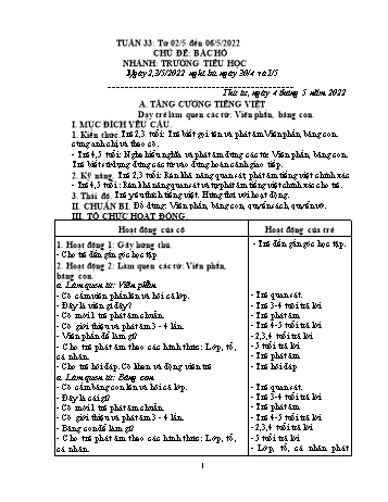 Kế hoạch giáo dục Mầm Non (Tăng cường) - Dạy trẻ làm quen các từ: Viên phấn, bảng con. Ôn lại các từ đã học trong tuần - Năm học 2021-2022 - Nguyễn Thị Liên