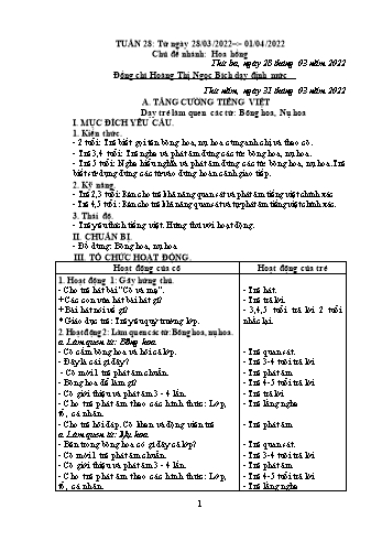 Kế hoạch giáo dục Mầm non (Tăng cường) - Tuần 28, Chủ đề nhánh: Hoa hồng - Năm học 2021-2022 - Nguyễn Thị Minh Nguyệt